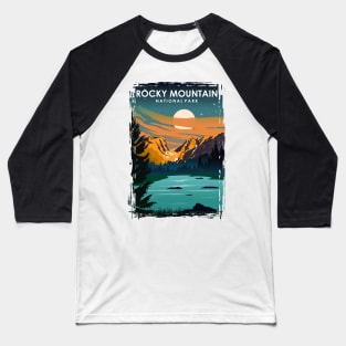 Rocky Mountain National Park at Night Vintage Minimal Travel Poster Baseball T-Shirt